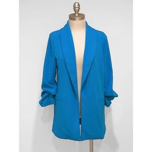 Dakota Blue Women's Blue Open Front Ruched 3/4 Sleeves Crepe Blazer Size M